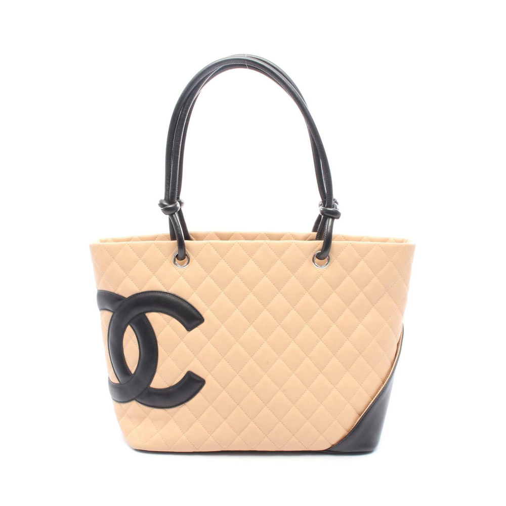 Chanel Cambon Tote Bag Leather Beige Black